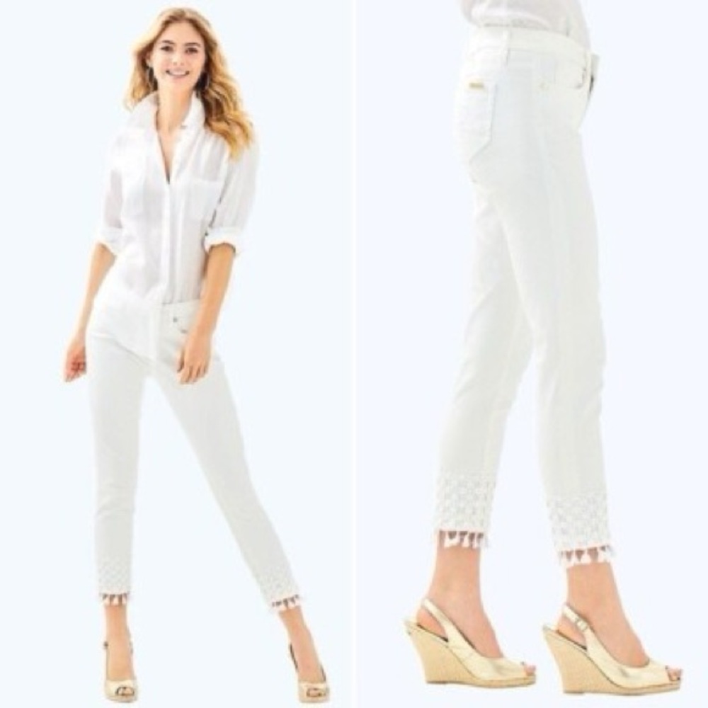 Lilly Pulitzer White South Ocean Skinny Crop Jeans, Sz 0